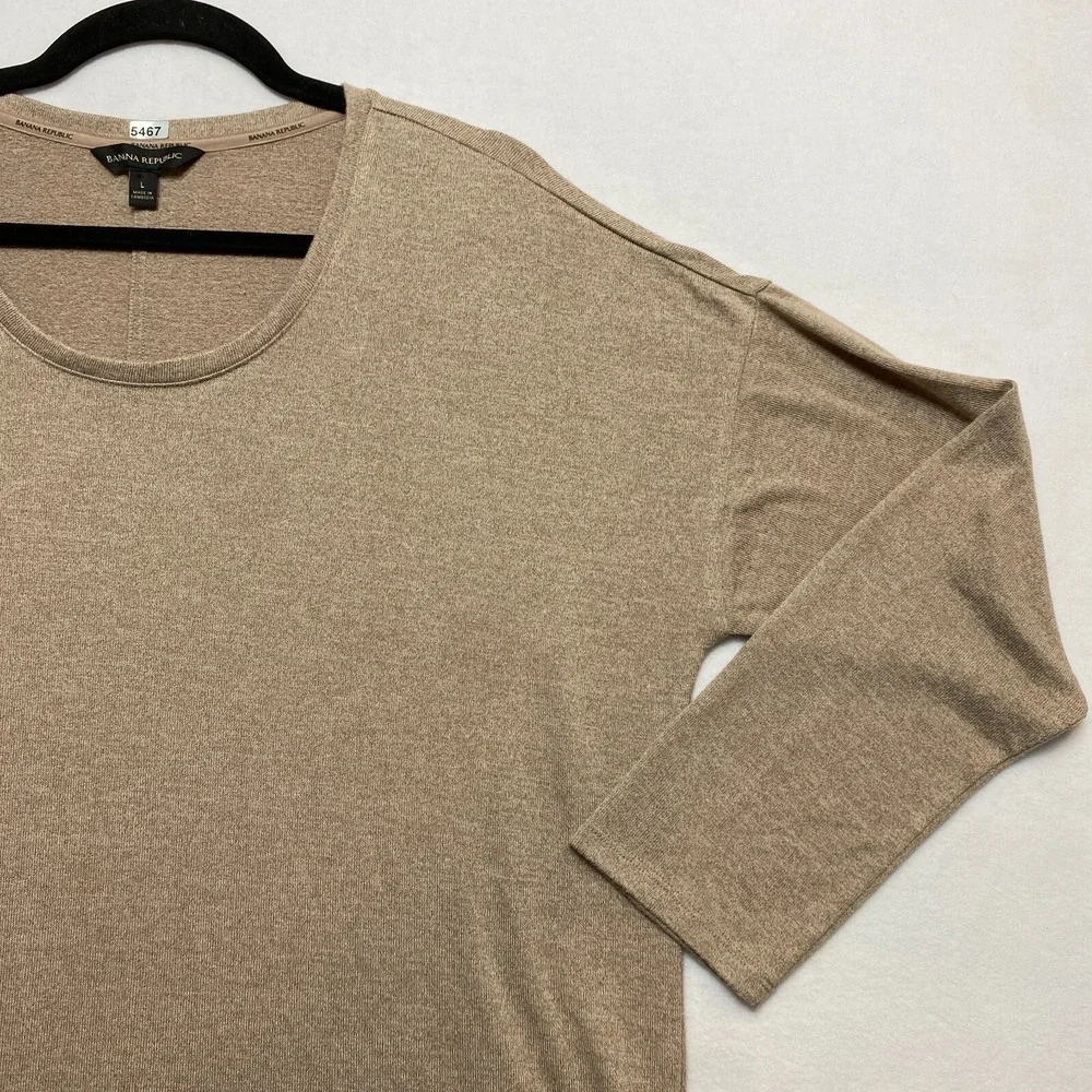 Banana Republic Knit Top Shirt Womens Large Tan Long Sleeve Pullover